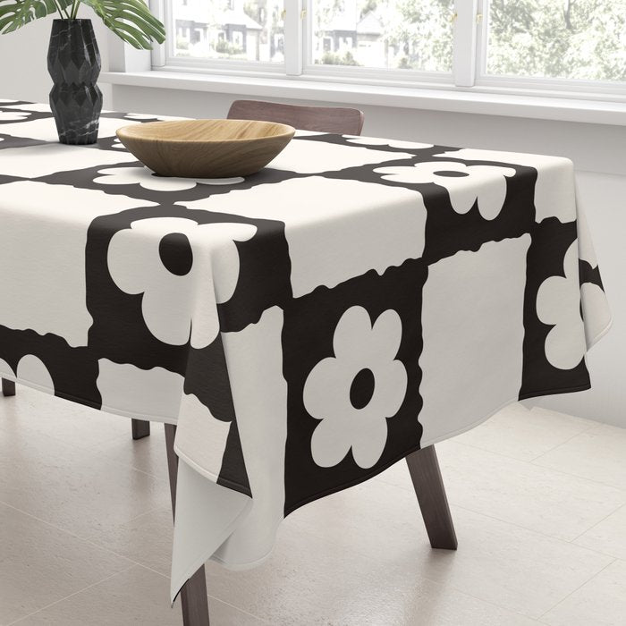 Retro Flower Checker in Black&White Tablecloth Gallery Image 3
