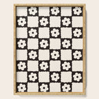 Retro Flower Checker in Black&White Serving Tray Gallery Image 1