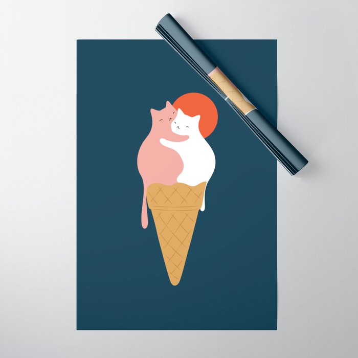 Cat Landscape 145: Strawberry & Vanilla Wrapping Paper Gallery Image 1