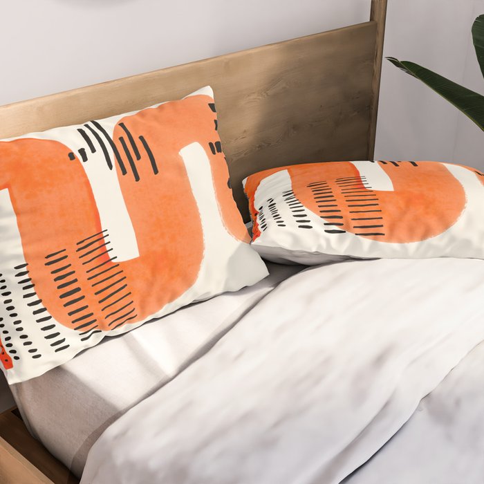 Mid Century Modern abstract Minimalist Fun Colorful Shapes Patterns Orange Watercolor Wiggle Stroke Pillow Sham Gallery Image 2