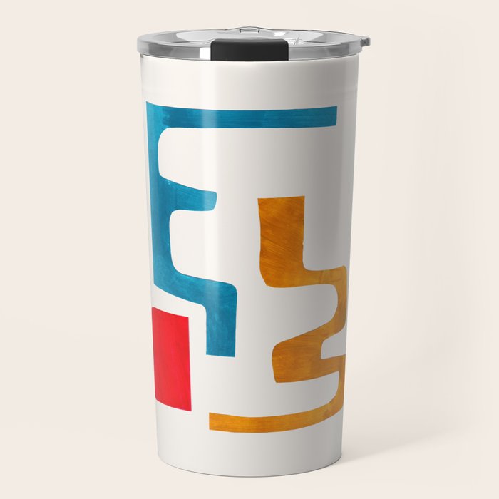 'Falling Down' Paper Collage Fun Colorful Shapes Mid Century Minimal Abstract Art by Ejaaz Haniff Travel Mug Gallery Image 1