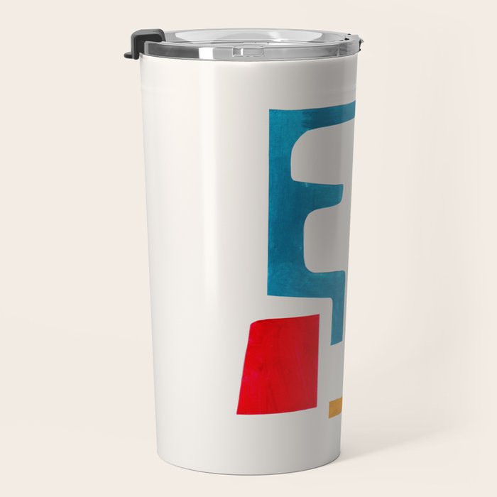 'Falling Down' Paper Collage Fun Colorful Shapes Mid Century Minimal Abstract Art by Ejaaz Haniff Travel Mug Gallery Image 3