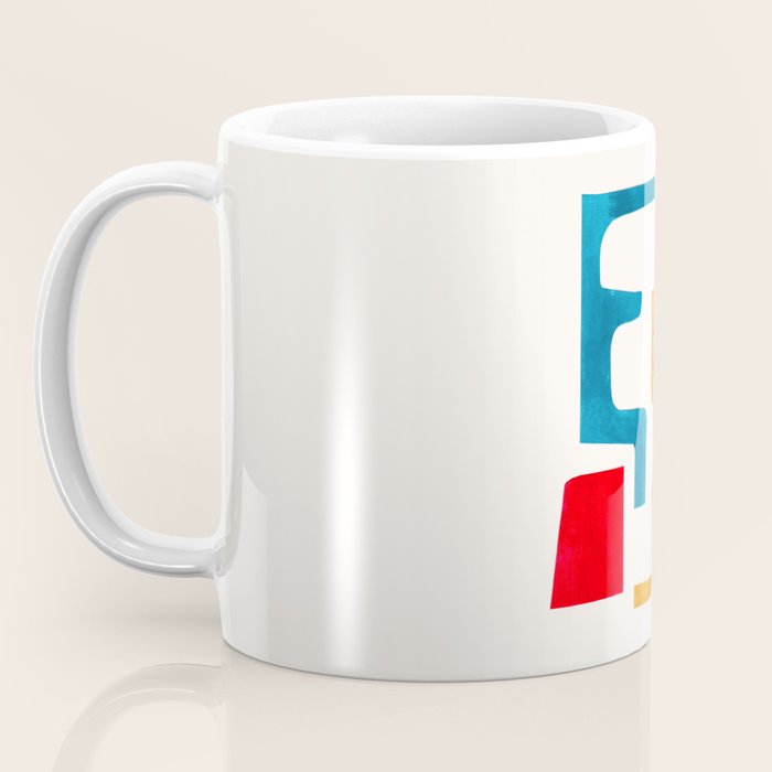 'Falling Down' Paper Collage Fun Colorful Shapes Mid Century Minimal Abstract Art by Ejaaz Haniff Coffee Mug Gallery Image 3