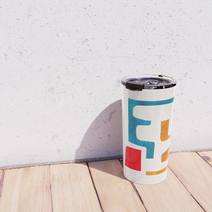 'Falling Down' Paper Collage Fun Colorful Shapes Mid Century Minimal Abstract Art by Ejaaz Haniff Travel Mug Gallery Image 4