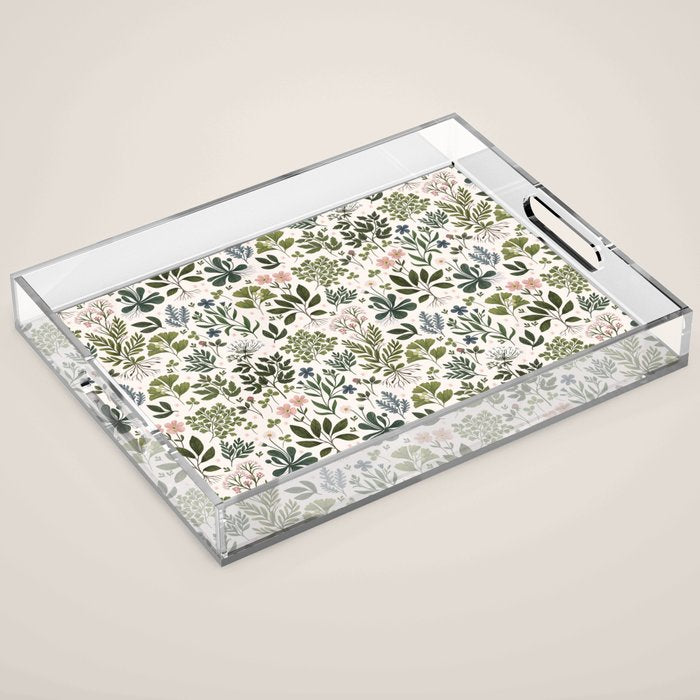 Herbarium ~ vintage inspired botanical art print ~ white Acrylic Tray Gallery Image 1