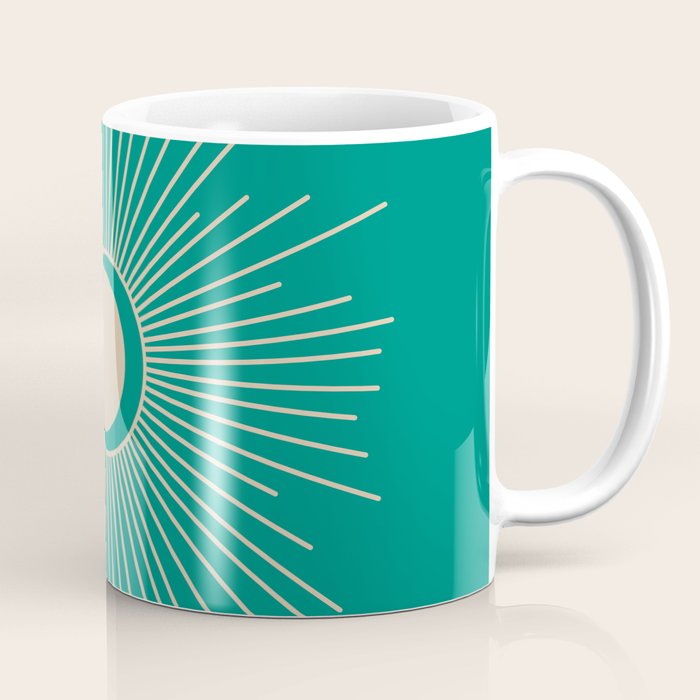 Sun and Moon - Mid Century Modern Minimalism in Mid Mod Teal and Beige Coffee Mug Gallery Image 1