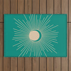 Sun and Moon - Mid Century Modern Minimalism in Mid Mod Teal and Beige Outdoor Rug Gallery Image 1