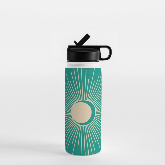 Sun and Moon - Mid Century Modern Minimalism in Mid Mod Teal and Beige Water Bottle Gallery Image 1