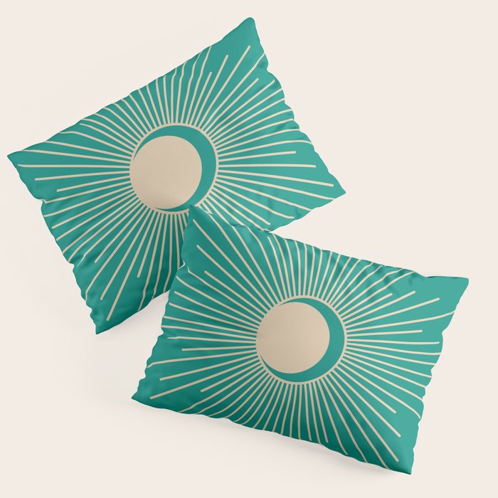 Sun and Moon - Mid Century Modern Minimalism in Mid Mod Teal and Beige Pillow Sham Gallery Image 3