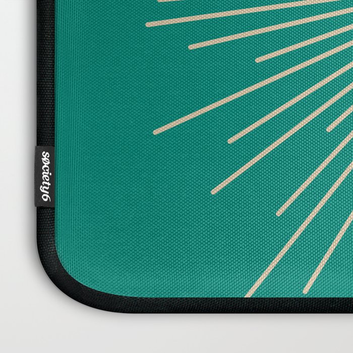 Sun and Moon - Mid Century Modern Minimalism in Mid Mod Teal and Beige Laptop Sleeve Gallery Image 3