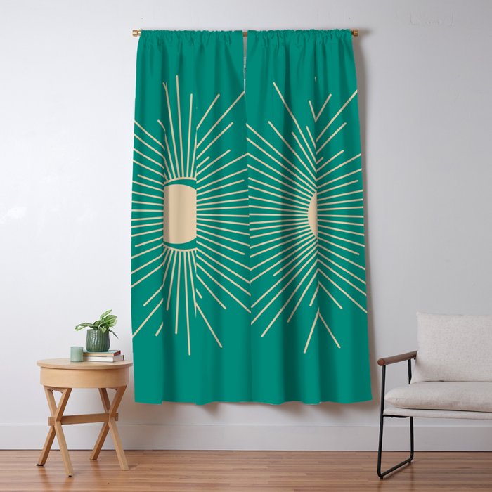 Sun and Moon - Mid Century Modern Minimalism in Mid Mod Teal and Beige Window Curtain Gallery Image 5