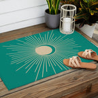 Sun and Moon - Mid Century Modern Minimalism in Mid Mod Teal and Beige Outdoor Rug Gallery Image 2