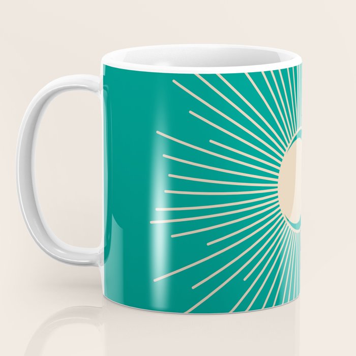 Sun and Moon - Mid Century Modern Minimalism in Mid Mod Teal and Beige Coffee Mug Gallery Image 3