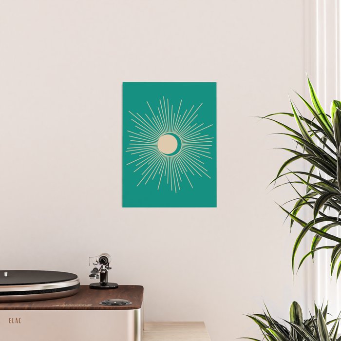 Sun and Moon - Mid Century Modern Minimalism in Mid Mod Teal and Beige Poster Gallery Image 2