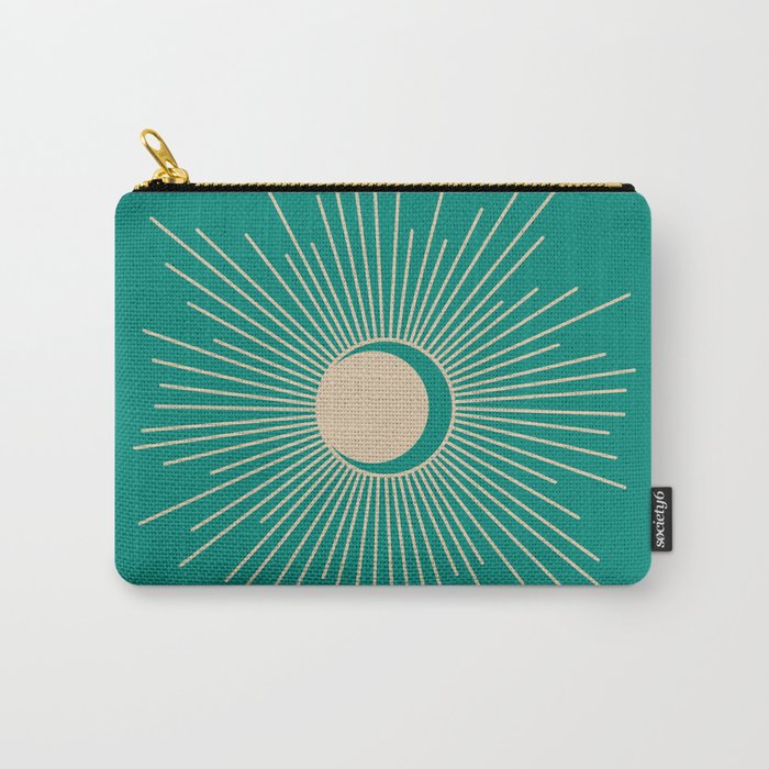 Sun and Moon - Mid Century Modern Minimalism in Mid Mod Teal and Beige Carry All Pouch Gallery Image 1