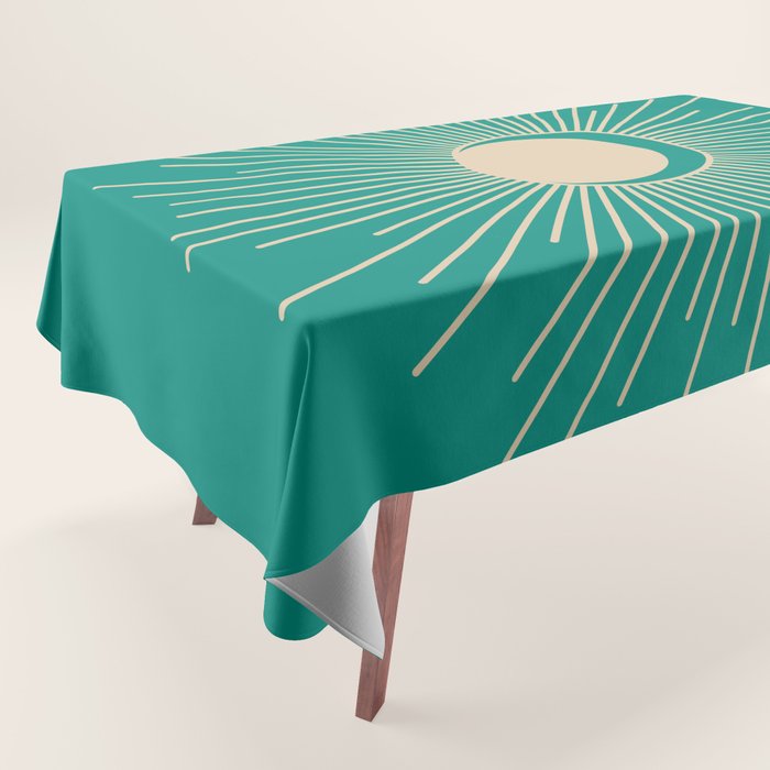 Sun and Moon - Mid Century Modern Minimalism in Mid Mod Teal and Beige Tablecloth Gallery Image 1