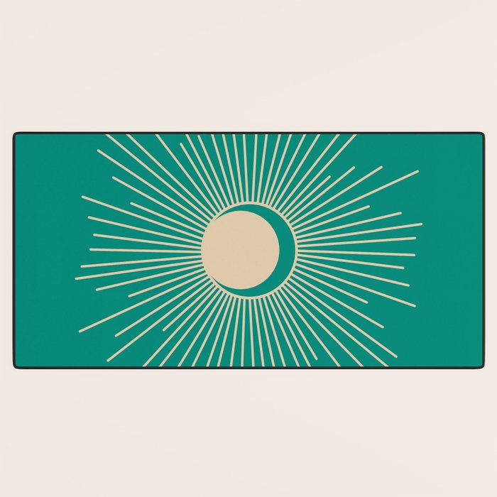 Sun and Moon - Mid Century Modern Minimalism in Mid Mod Teal and Beige Desk Mat Gallery Image 3