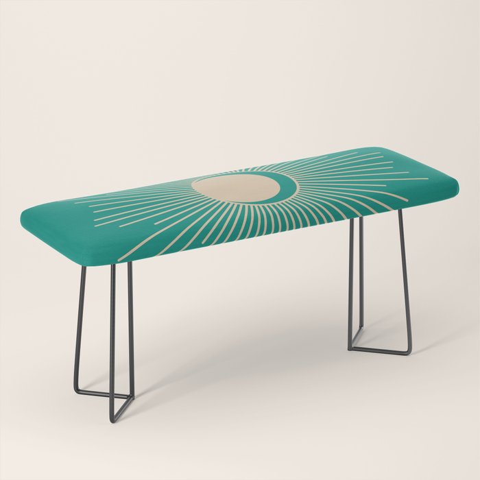 Sun and Moon - Mid Century Modern Minimalism in Mid Mod Teal and Beige Bench Gallery Image 1