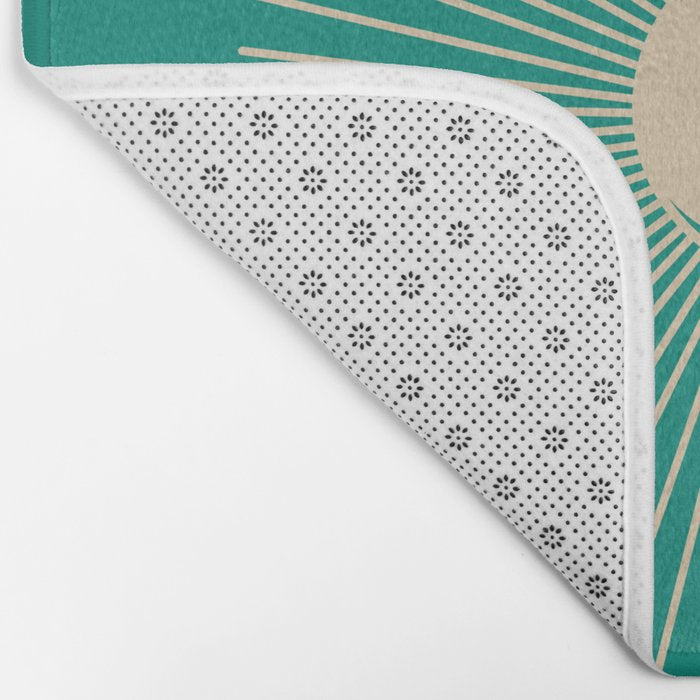 Sun and Moon - Mid Century Modern Minimalism in Mid Mod Teal and Beige Bath Mat Gallery Image 2