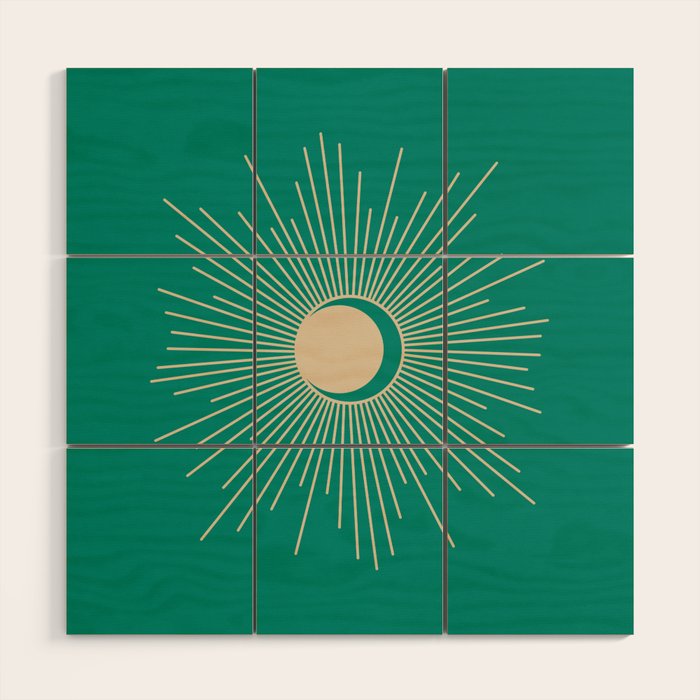 Sun and Moon - Mid Century Modern Minimalism in Mid Mod Teal and Beige Wood Wall Art Gallery Image 1