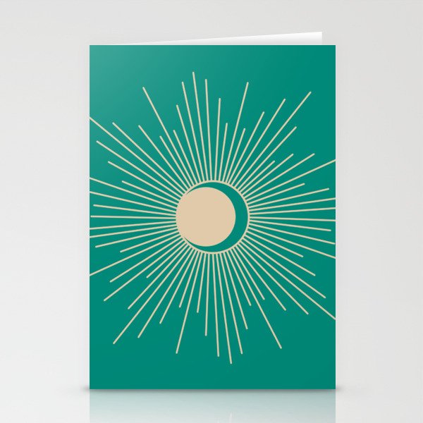 Sun and Moon - Mid Century Modern Minimalism in Mid Mod Teal and Beige Stationery Card Gallery Image 1