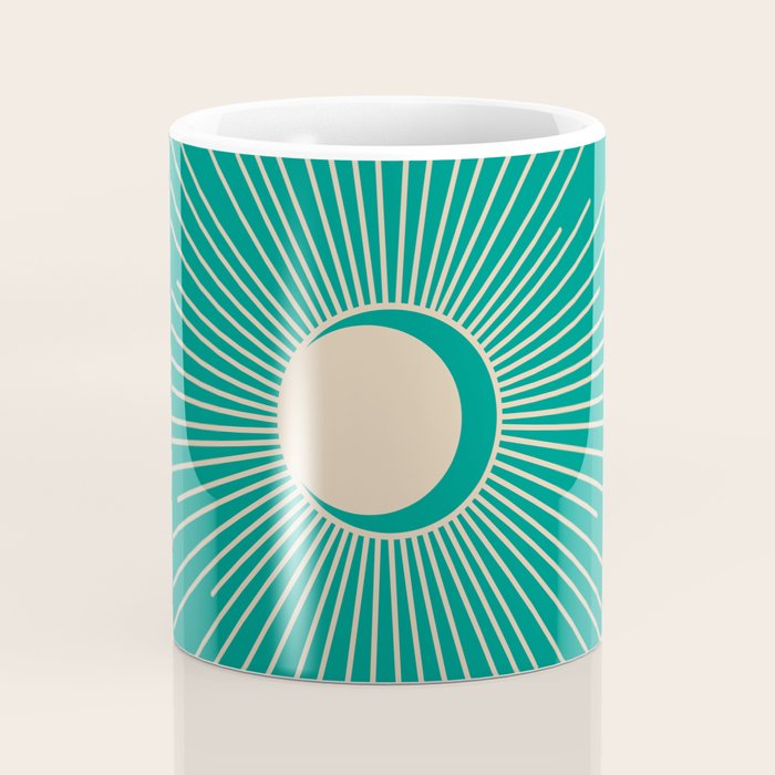 Sun and Moon - Mid Century Modern Minimalism in Mid Mod Teal and Beige Coffee Mug Gallery Image 4