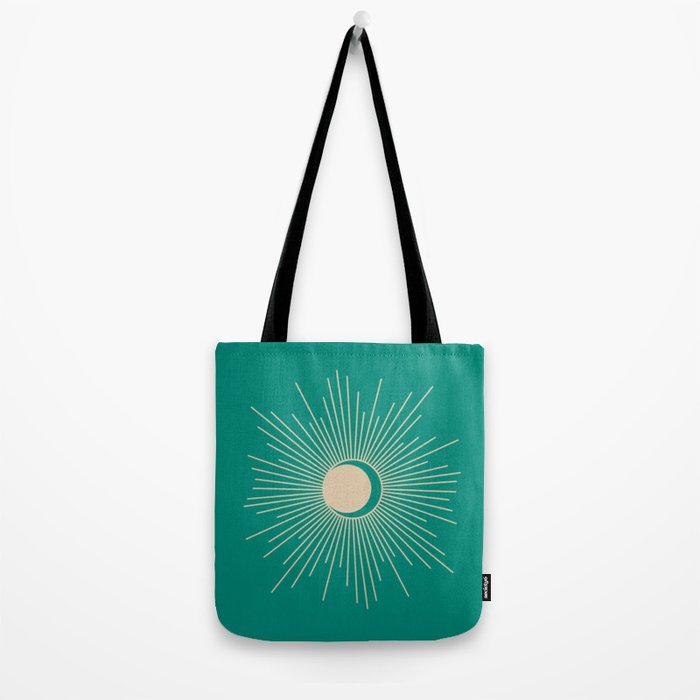 Sun and Moon - Mid Century Modern Minimalism in Mid Mod Teal and Beige Tote Bag Gallery Image 2