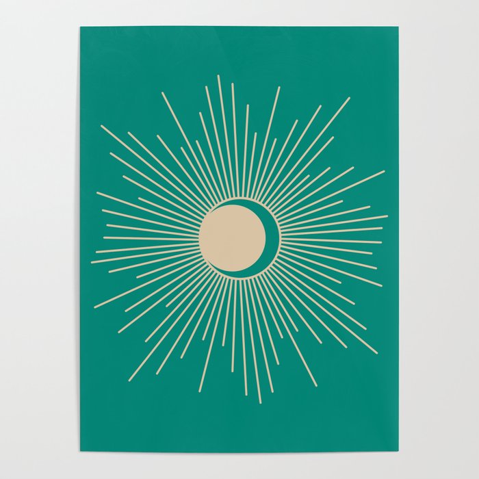 Sun and Moon - Mid Century Modern Minimalism in Mid Mod Teal and Beige Poster Gallery Image 4