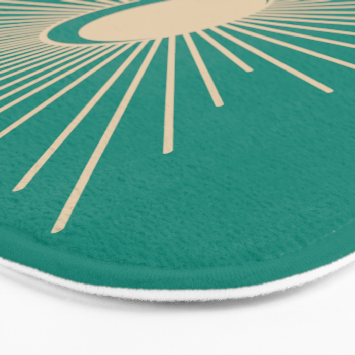 Sun and Moon - Mid Century Modern Minimalism in Mid Mod Teal and Beige Bath Mat Gallery Image 3