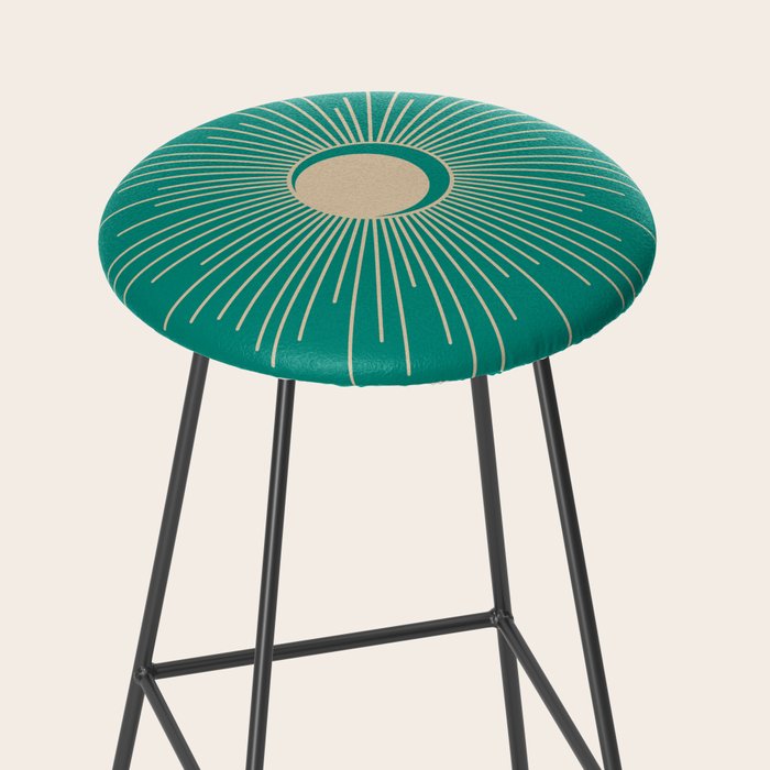Sun and Moon - Mid Century Modern Minimalism in Mid Mod Teal and Beige Stool Gallery Image 2