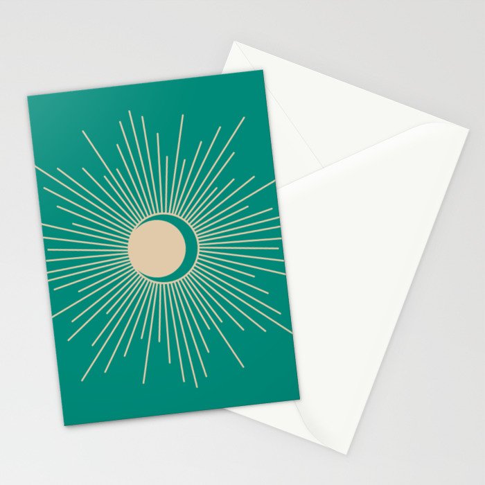 Sun and Moon - Mid Century Modern Minimalism in Mid Mod Teal and Beige Stationery Card Gallery Image 2