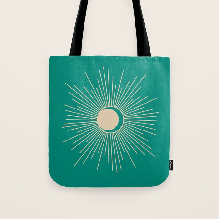 Sun and Moon - Mid Century Modern Minimalism in Mid Mod Teal and Beige Tote Bag Gallery Image 1
