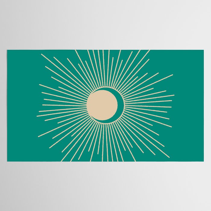 Sun and Moon - Mid Century Modern Minimalism in Mid Mod Teal and Beige Tablecloth Gallery Image 2
