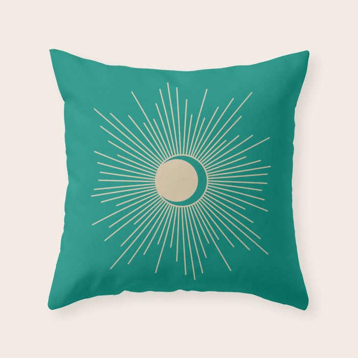 Sun and Moon - Mid Century Modern Minimalism in Mid Mod Teal and Beige Throw Pillow Gallery Image 6