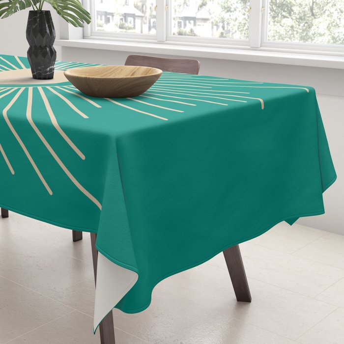 Sun and Moon - Mid Century Modern Minimalism in Mid Mod Teal and Beige Tablecloth Gallery Image 3