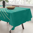 Sun and Moon - Mid Century Modern Minimalism in Mid Mod Teal and Beige Tablecloth Gallery Image 3