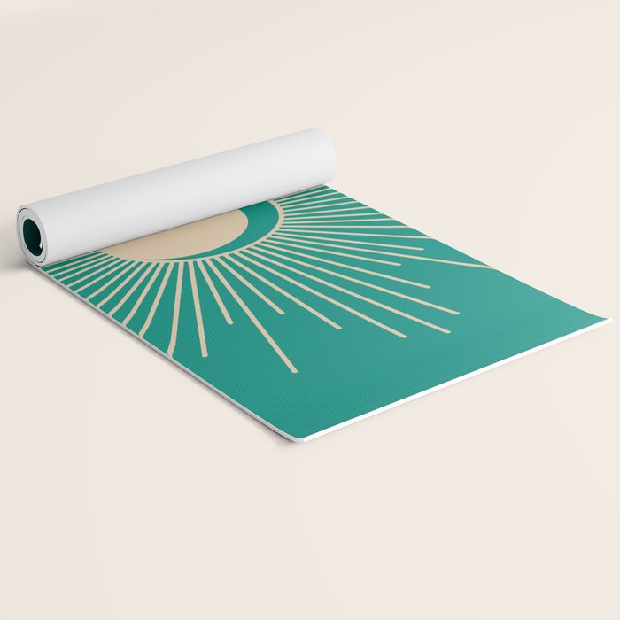 Sun and Moon - Mid Century Modern Minimalism in Mid Mod Teal and Beige Yoga Mat Gallery Image 2