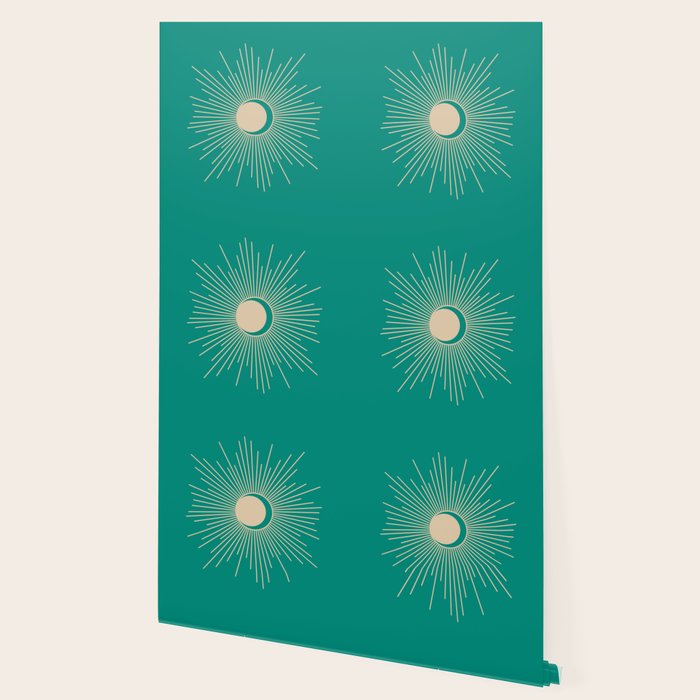 Sun and Moon - Mid Century Modern Minimalism in Mid Mod Teal and Beige Wallpaper Gallery Image 2