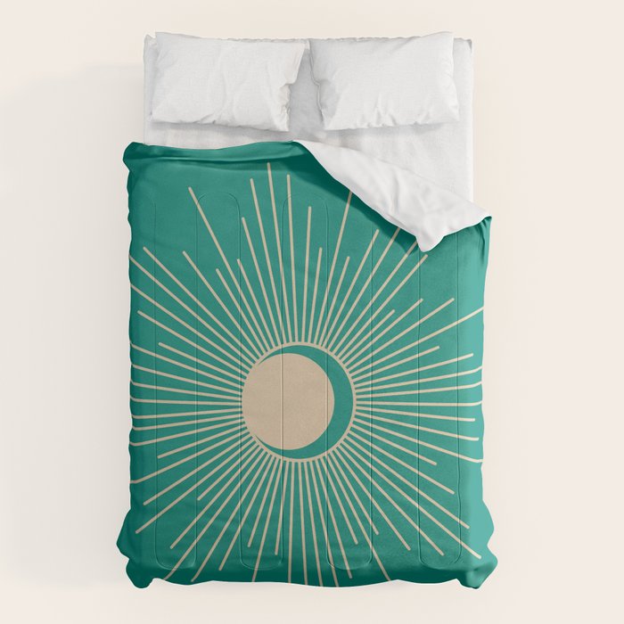 Sun and Moon - Mid Century Modern Minimalism in Mid Mod Teal and Beige Comforter Gallery Image 1