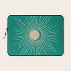 Sun and Moon - Mid Century Modern Minimalism in Mid Mod Teal and Beige Laptop Sleeve Gallery Image 1
