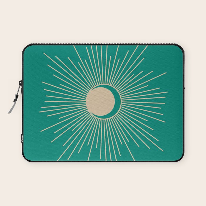 Sun and Moon - Mid Century Modern Minimalism in Mid Mod Teal and Beige Laptop Sleeve Gallery Image 1