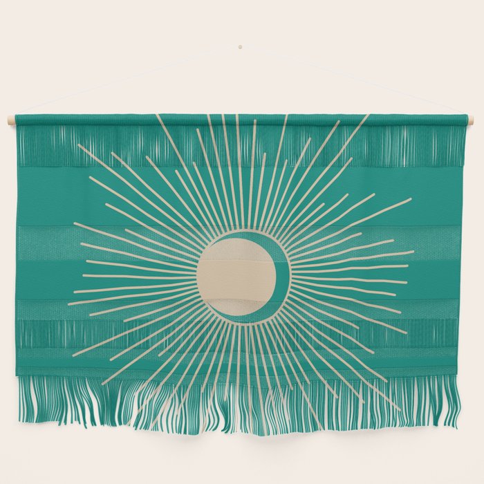 Sun and Moon - Mid Century Modern Minimalism in Mid Mod Teal and Beige Wall Hanging Gallery Image 1