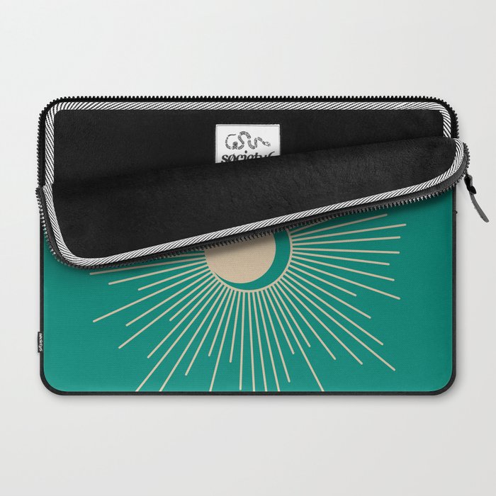 Sun and Moon - Mid Century Modern Minimalism in Mid Mod Teal and Beige Laptop Sleeve Gallery Image 2