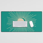 Sun and Moon - Mid Century Modern Minimalism in Mid Mod Teal and Beige Desk Mat Gallery Image 1