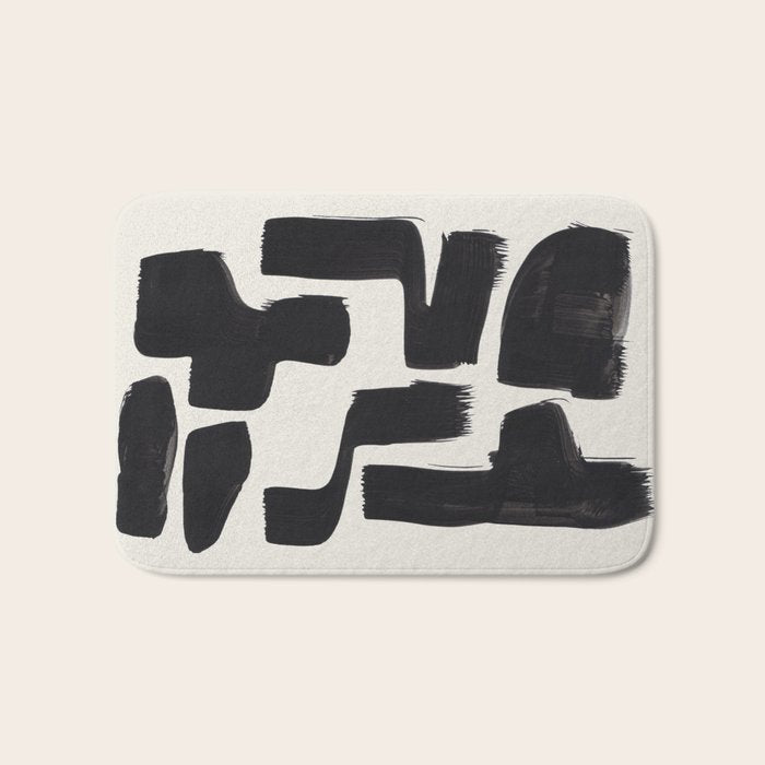 Mid Century Modern Minimalist Abstract Art Brush Strokes Black & White Ink Art Shapes Bath Mat Gallery Image 1
