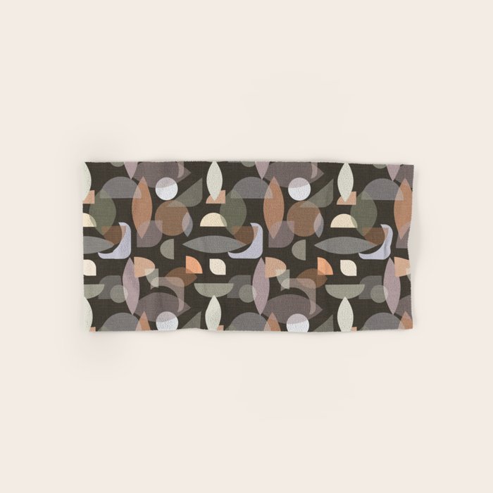 Modern Abstract Geometric Neutral Dark Earthy Tones with Natural Fabric Texture Bath Towel Gallery Image 1