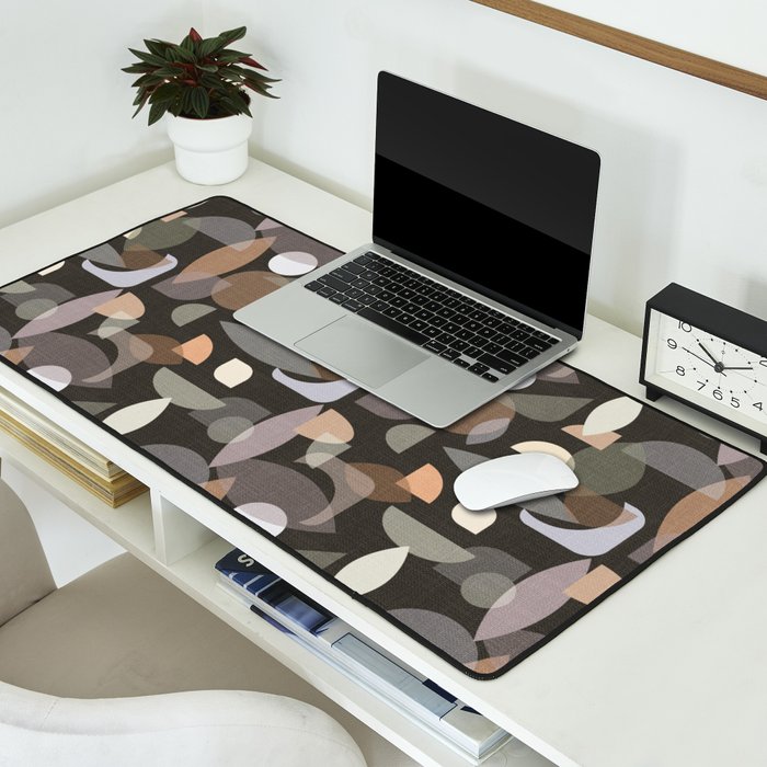 Modern Abstract Geometric Neutral Dark Earthy Tones with Natural Fabric Texture Desk Mat Gallery Image 2