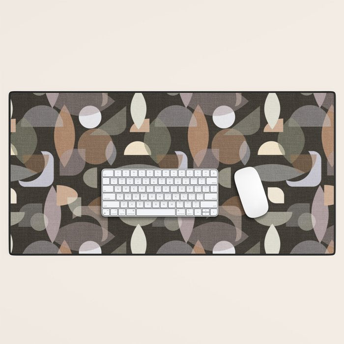 Modern Abstract Geometric Neutral Dark Earthy Tones with Natural Fabric Texture Desk Mat Gallery Image 1