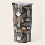 Modern Abstract Geometric Neutral Dark Earthy Tones with Natural Fabric Texture Travel Mug Gallery Image 3