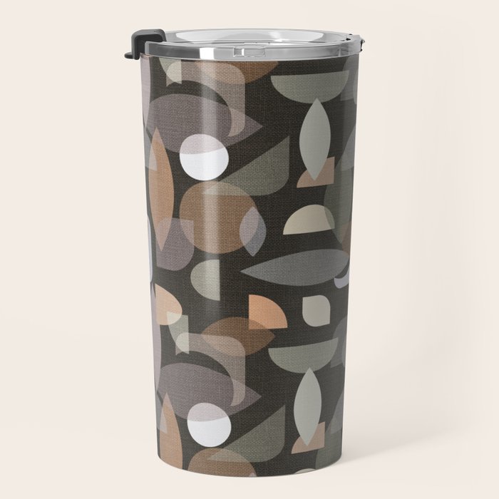 Modern Abstract Geometric Neutral Dark Earthy Tones with Natural Fabric Texture Travel Mug Gallery Image 3